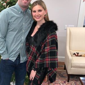 J crew tartan fur poncho